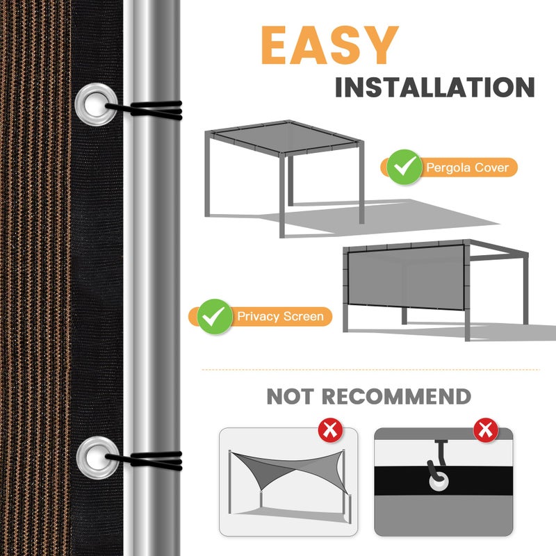VICLLAX Shade Fabric Sun Shade Cloth Privacy Screen with Grommets for Patio Garden Pergola Cover Canopy 8x12 FT, Mocha - Image 5
